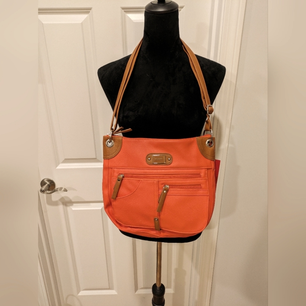Rosetti Crossbody Shoulder Bag Purse Bright Orange 12.5" W x 10" H New